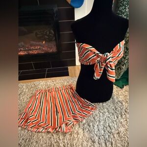 Zaful Striped Crop Top and Shorts Set - Orange, White, Blue